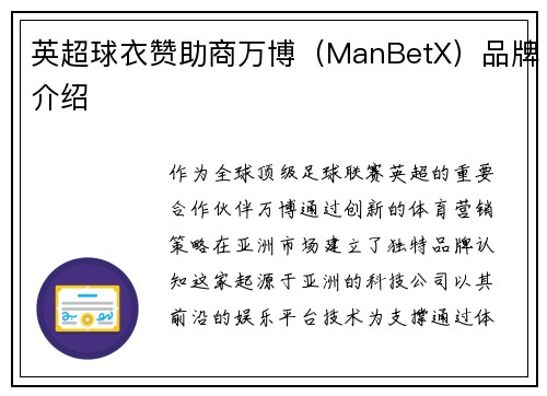 英超球衣赞助商万博（ManBetX）品牌介绍